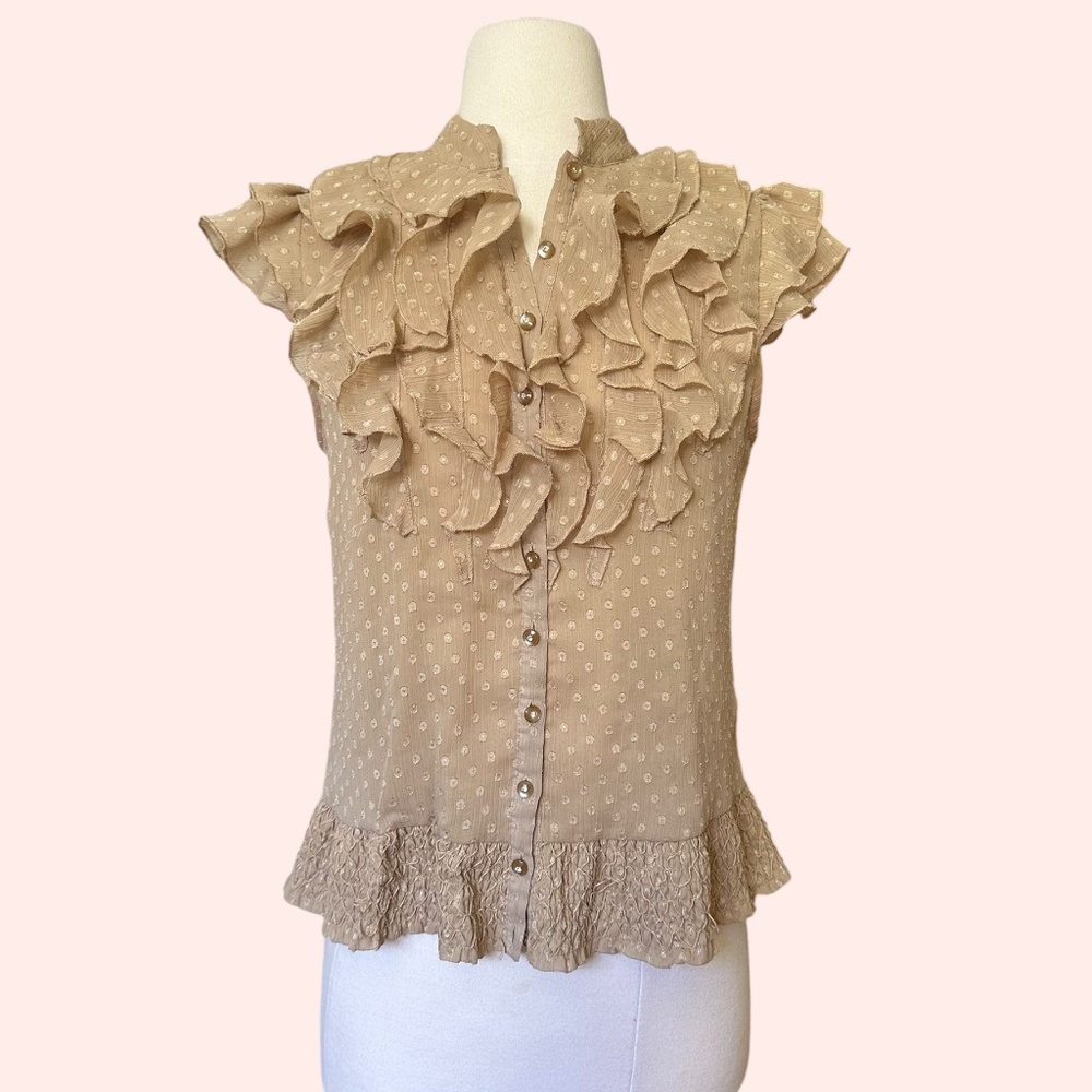 Vintage cottage core prairie ruffle short sleeve blouse size medium